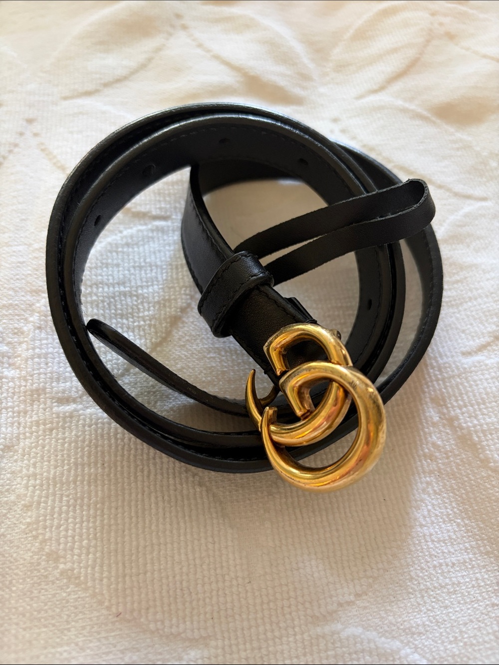 Gucci Black Leather Belt with Gold Buckle